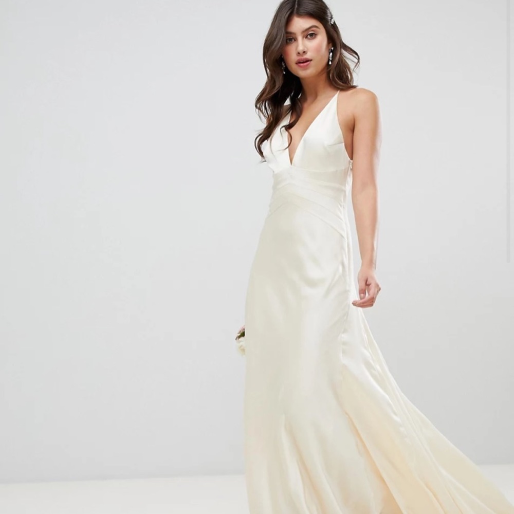 ASOS EDITION satin paneled wedding dress with fishtail